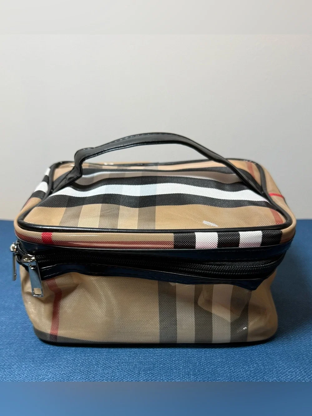 Plaid Cosmetic makeup travel toiletries bag  Case Top Handle organizer new